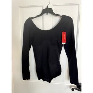 Assets By Spanx One Piece Very Black Long Sleeve Shape Wear Bodysuit - Medium